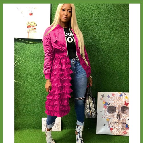 Spring Streetwearn Solid Color  Jacket with  Zipper Threshold Short Jacket Long Mesh Pleated Lace Punk Girl Plus Size