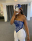 2021 Summer  Casual T-Shirts Women Strapless Sleeveless bandana National Print Sexy Tees Night Club Party Slim Crop Tops