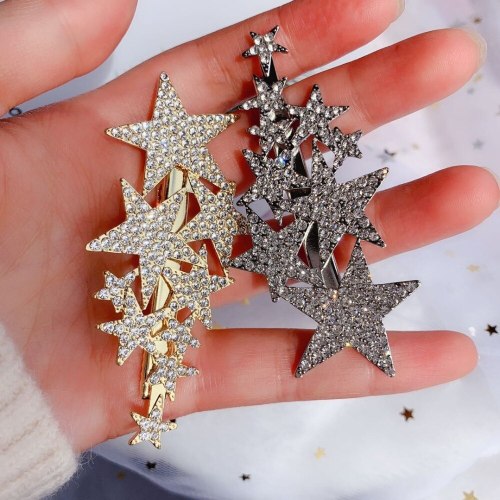1PC Korea Women Shiny Rhinestones Big Small Star Hairpins Hair Accessories for Women Girls Metal Gold Silver Hair Clips Hairgrip