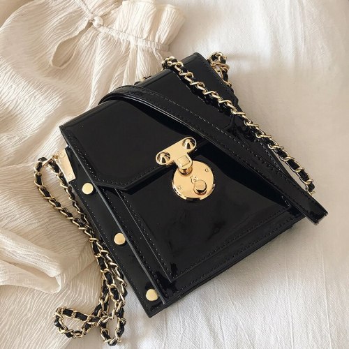 Vintage Square Crossbody bag 2020 Fashion New Quality Patent Leather Women's Designer Handbag Lock Chain Shoulder Messenger Bag