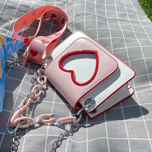 Contrast color Chain Tote bag 2020 New High-quality Leather Women's Designer Handbag Wide Shoulder strap Shoulder Messenger Bag