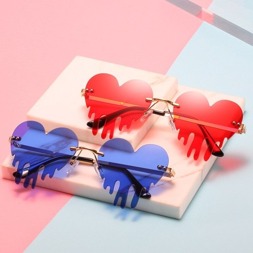 Rimless Irregular Sunglasses Love Heart Tears Party Unique Sun Glasses For Women 2021 Red Colorful Eyeglasses Christmas Gift