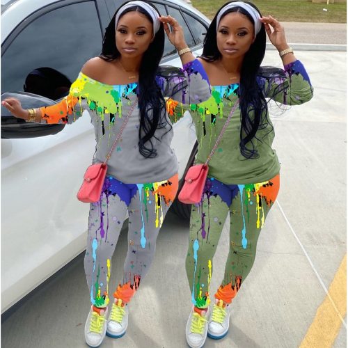 Dashiki African Sets For Women Tracksuit Women Long Sleeve Tops Skinny Leggings Pants Suit Two Piece Set Outfits Africa Clothing