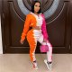 Women's Set Gradient Long Sleeve Lapel Tie Zip Up Sweatshirt Crop Tops High Waist Tight Trousers Patchwork Sportswear