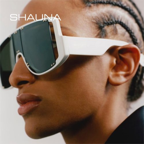 Retro Oversized Square Women Sunglasses Brand Designer Fashion Gradient One Piece Rivets Sun Glasses Men Shades UV400