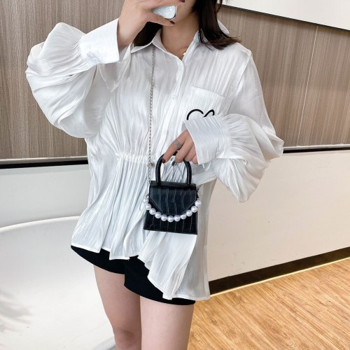 Oeak Pearl Handle Super Mini Shoulder Messenger Bags Chain PU Leather Handbags Totes Stone Pattern Crossbody Bag For Women 2021