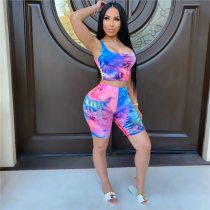 2021 Fashion Sexy Tie Dyeing Print Vest Shorts Suit Women Sportswear Casual Two Piece Set Jogger Tracksuit Home Outfits