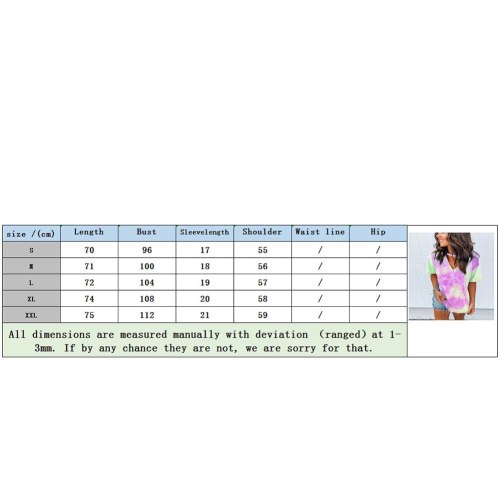 Fashion Women Ladies Tops Tie-dye Short Sleeve V neck T shirt Tops Summer Loose Casual Clothes