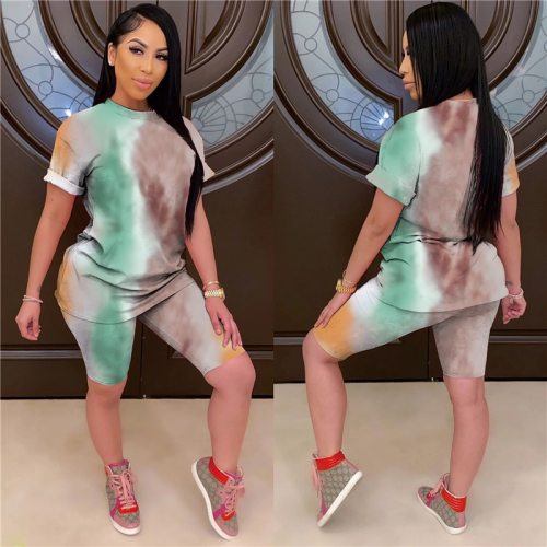 Women's printed home clothes tie-dye sports two-piece suit summer clothing ladies 2-piece suit Top Short Pants