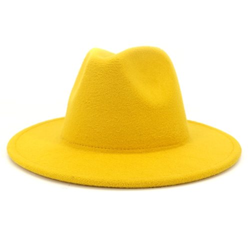 Unisex Solid Color Single Side Wool Felt Jazz Fedora Hats Elegant Men Women Wide Brim Panama Trilby Cap wholesale