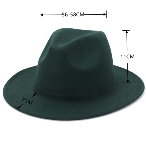 Fashion Fall 2021 Winter Wide brim Dark Green fedora Hat Women Men Panama Jazz Cap Trilby Felt vintage hats Wholesale