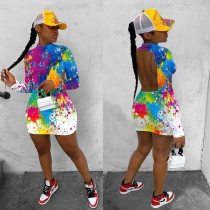 Sexy Backless Bodycon Mini Dress Long Sleeve Graffiti Print Fashion Sundress Fall Winter Midi Dress Party Clubwear Streetwear