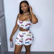 Casual Co Ord Set Women Tracksuit 2 Piece Set Summer Clothes for Women Sport Biker Shorts Set Crop Tops Print Two Piece Outfits