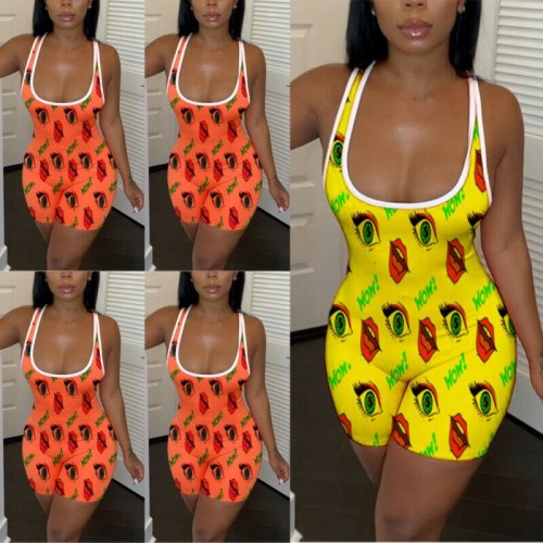 Sexy Womens Sleeveless Clubwear Party Short Jumpsuit Floral Printed Slim Fit Bodysuit Sportwear 2020 Newest Summer Leotard Tops