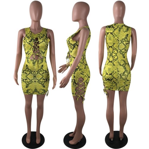 Snake Print Dress Women Birthday Festival Clothes Vestidos Bodycon Short Mini Bandage Dresses Fashion Sexy Club Dress