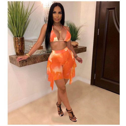 2021 Sexy Two Piece Set Print Swimwear Bikini Crop Tank Top And Panys Swimsuit Women Beach Holiday Clothes For Women