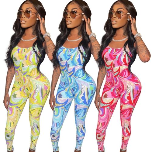 Print Backless Bodycon Jumpsuit Summer Outfits for Women Sexy Night Clubwear Off Shoulder Skinny One Piece Party Rompers