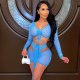 Sexy Mesh Sheer Two Piece Set Long Sleeve Crop Top Bodycon Mini Dresses for Women Summer Outfits Clubwear Matching Sets