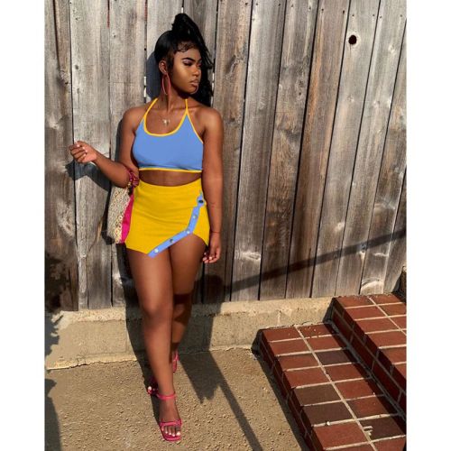 Sexy Two Piece Set Summer Clothes Crop Top Split Mini Skirt 2 Pcs Matching Sets Club Birthday Outfits for Women Dress