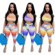 Striped Gradient Two Piece Set One Soulder Crop Top Sweatpants Summer Clothing for Women Tracksuits Sexy Club Outfits