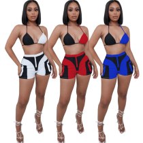 Sexy Two Piece Set Backless Crop Top Biker Shorts Summer Clothes for Women Print Beachwear Vacation Outfits Matching Set