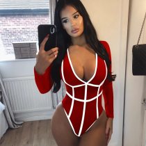 Sexy Splicing Bodycon Rompers Womens Jumpsuit Shorts One Piece Party Club Outfits Elegant Long Sleeve Streetwear Playsuit