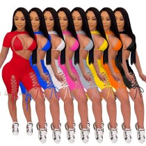 Cut Out with Bra Lace Up Playsuit Bodycon Rompers for Women Short Sleeve Jumpsuit Sexy Club Party Active Summer Outfit