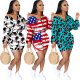 S-3XL summer 2021 women clothing Plus size two piece set fashion print long sleeve V-Neck 2 piece outfit women Dropshipping