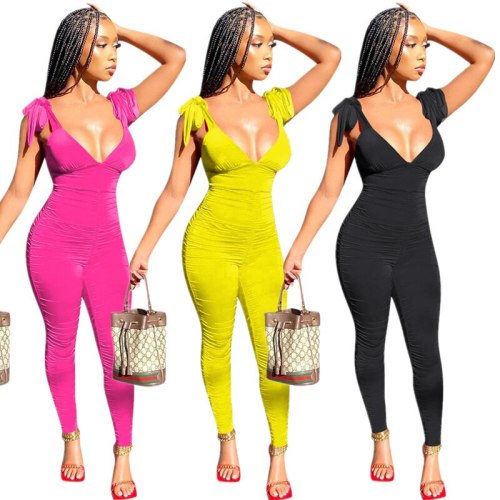 black jumpsuit women elegance 2021 summer fashion Ruffled shoulder strap sexy sleeveless jumpsuits Wholesale dropshipping