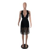 2021 Plus Size Backless Tassel Sexy Bodycon Bandage Dress Women Deep V-neck Sleeveless Party Night Club Summer Beach Dress XXXL