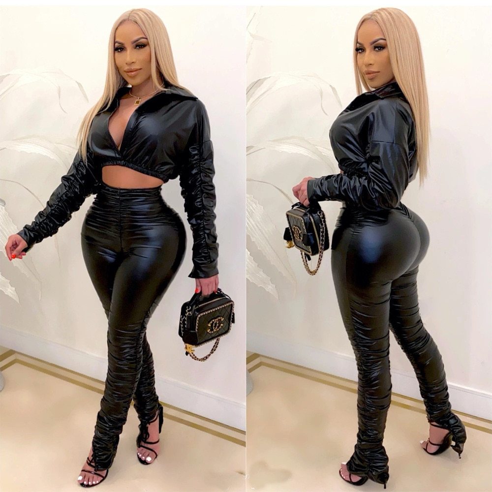 stacked leather pants