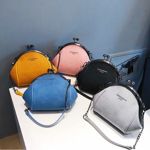 Fashion Frosted PU Leather Messenger Bag Women Sling Bag Bolso Mujer Kiss Lock Crossbody Chain Bags Shoulder Purse