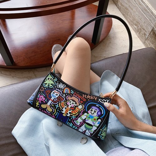 Fashion Women Baguette Bag Printed PU Leather Small Ladies Purses and Handbags Sac Bandouliere Femme Mini Sling Bag