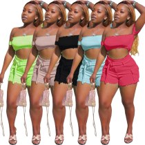 62HR8016  Summer Women Casual  Two Piece Set Top and Solid Pit Article Fabrics  Sashes