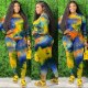 37V2022 Autumn Women Casual Fashion Tie-dyed Print Long Sleevetwo Piece Set Top and Pants Tracksuit Sweatsuit Outfits Plus Size