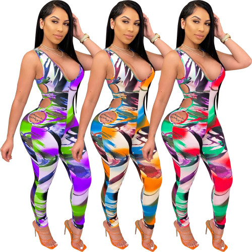 Women Sexy Cut Out V-neck Sleeveless Tank Bodysuit Bodycon Jumpsuit Sexy Club Party Romper Playsuit One Piece Overalls