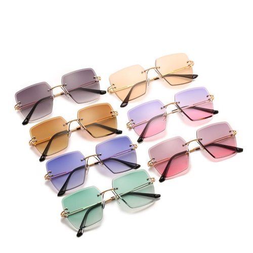Oversized Rimless Sunglasses Women  Designer Vintage UV400 Driving Sun Glass Men Ladies Shades Frameless Eyewear