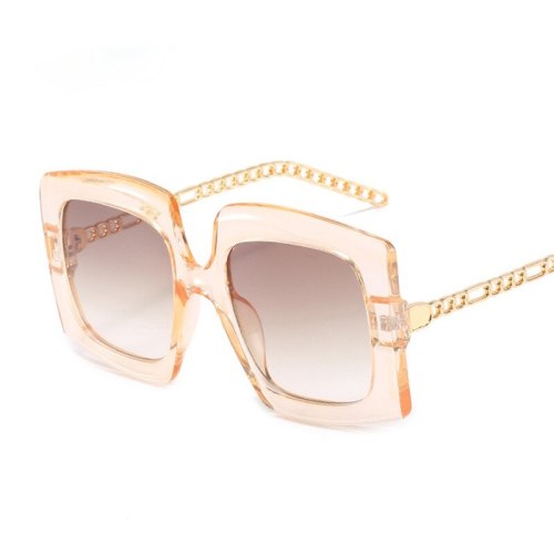 Fashion Square Oversized Gradient Women Sunglasses  Designer Vintage Metal Chain Eyewear Men Sun Glasses Shades UV400