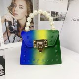 2021 new mini chain Rivet handbag female gradient color jelly transparent PVC children's Pearls locks shoulder bag сумки