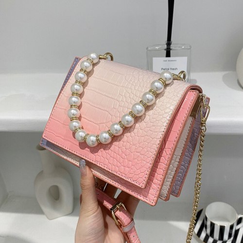 Crocodile pattern Pearl Tote bag 2021 Summer Quality PU Leather Women's Designer Handbag Gradient Shoulder Messenger Bag