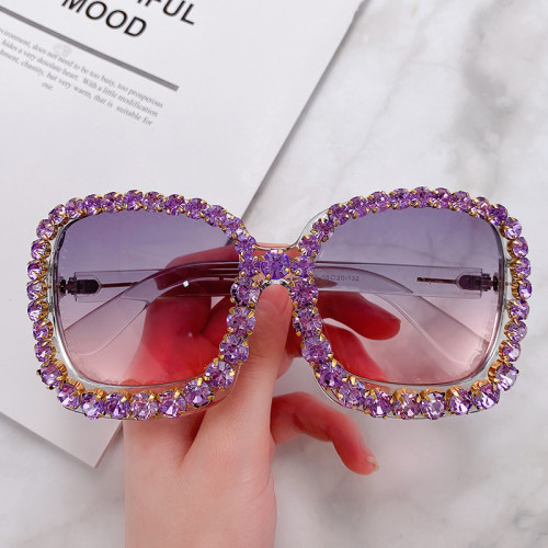 2021 Vintage Oversized Square Colorful Diamond Sunglasses Women Luxury Crystal Fashion Sun Glasses For Female Rhinestone UV400