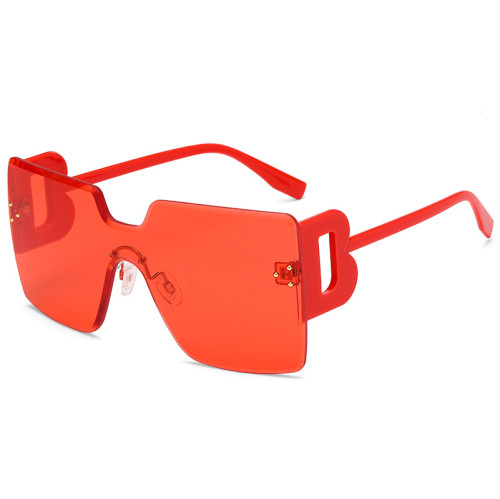 2021 Oversized  rimless tint yellow square glasses Gradient korean  women sunglasses