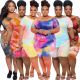 Wholesale 4XL Large Size Casual Women's Printed Tie-Dye Two-Piece Suit New Summer Short-Sleeved Shorts Women's Suit