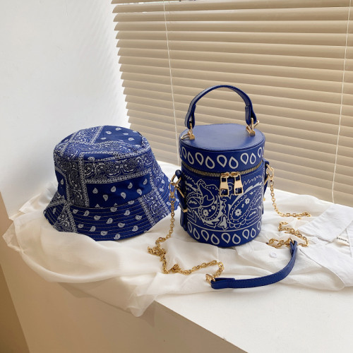 New Desinger Leather Small Shoulder Sling Crossbody Tote Handbag Bucket Bag And Hat Set Custom