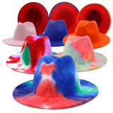 Hot sale 2 colors fedora hats for women tie dye felt man made wool fedora panama cheetah print hats cap for men