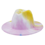 Hot sale 2 colors fedora hats for women tie dye felt man made wool fedora panama cheetah print hats cap for men