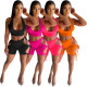 2021 new design yoga breathable skinny solid color halter deep u neck tie up leg side hollow out two piece set