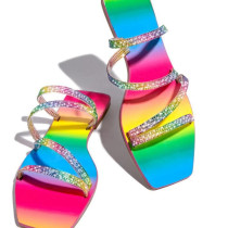 New Style Women Fashion Slippers Ladies Rhinestone Rainbow Sandals Casual Women Slippers