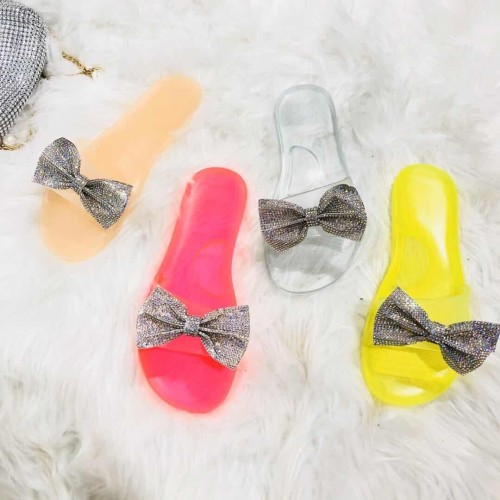 2021 Bling Bowknot Women Shoes Flat House Ladies Rhinestone Slippers Sandals for Women Shoes Slippers Slides Sandal Jelly Shoe