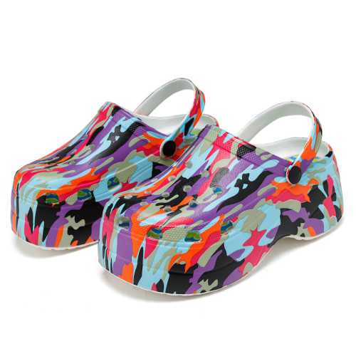 2021 summer new nurse wedges with thick-soled hole shoes fairy garden high heels tide leopard snake print